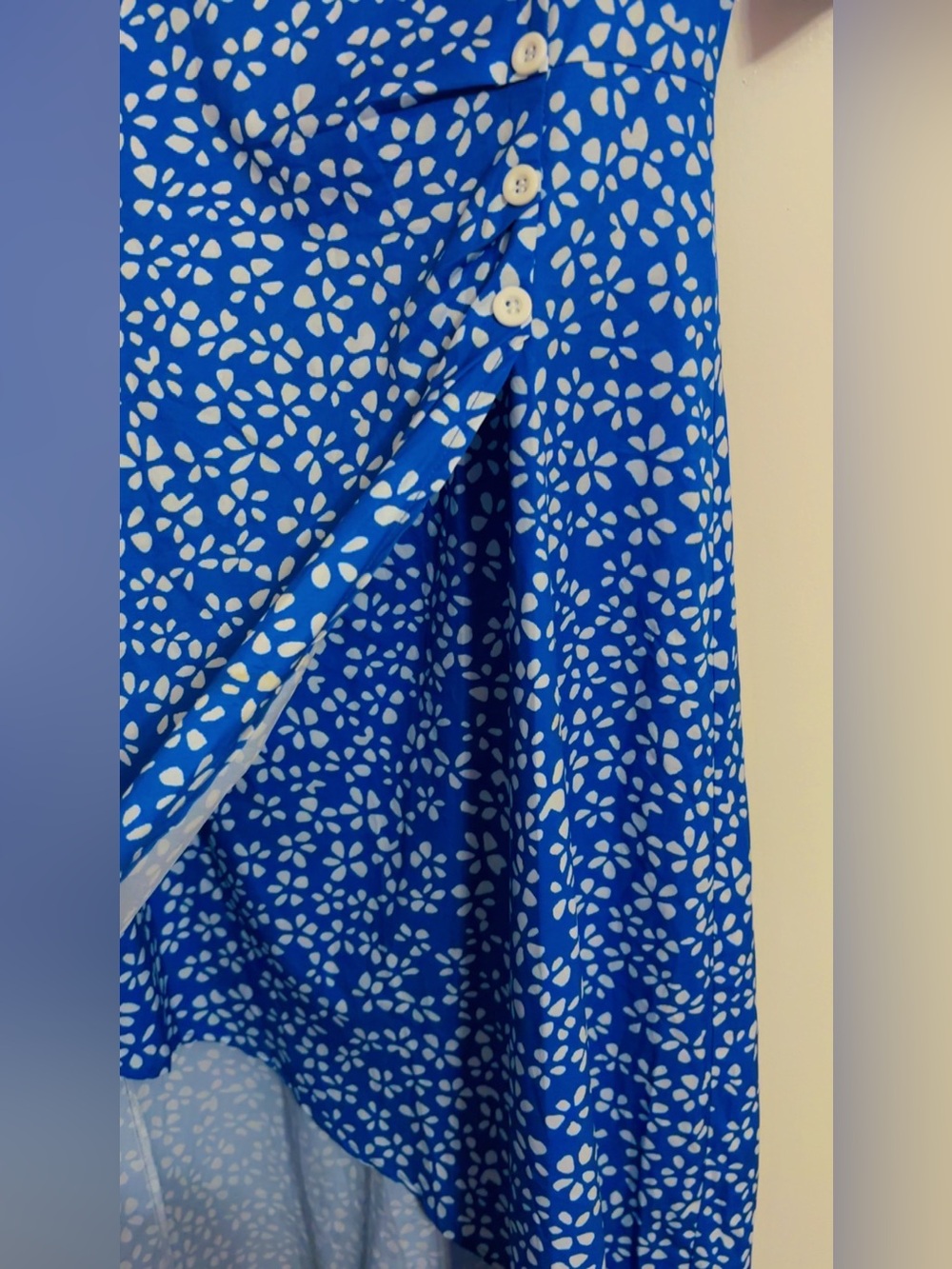 Blue Floral Wrap Dress - Women's Summer Dress - Picture 2 of 6